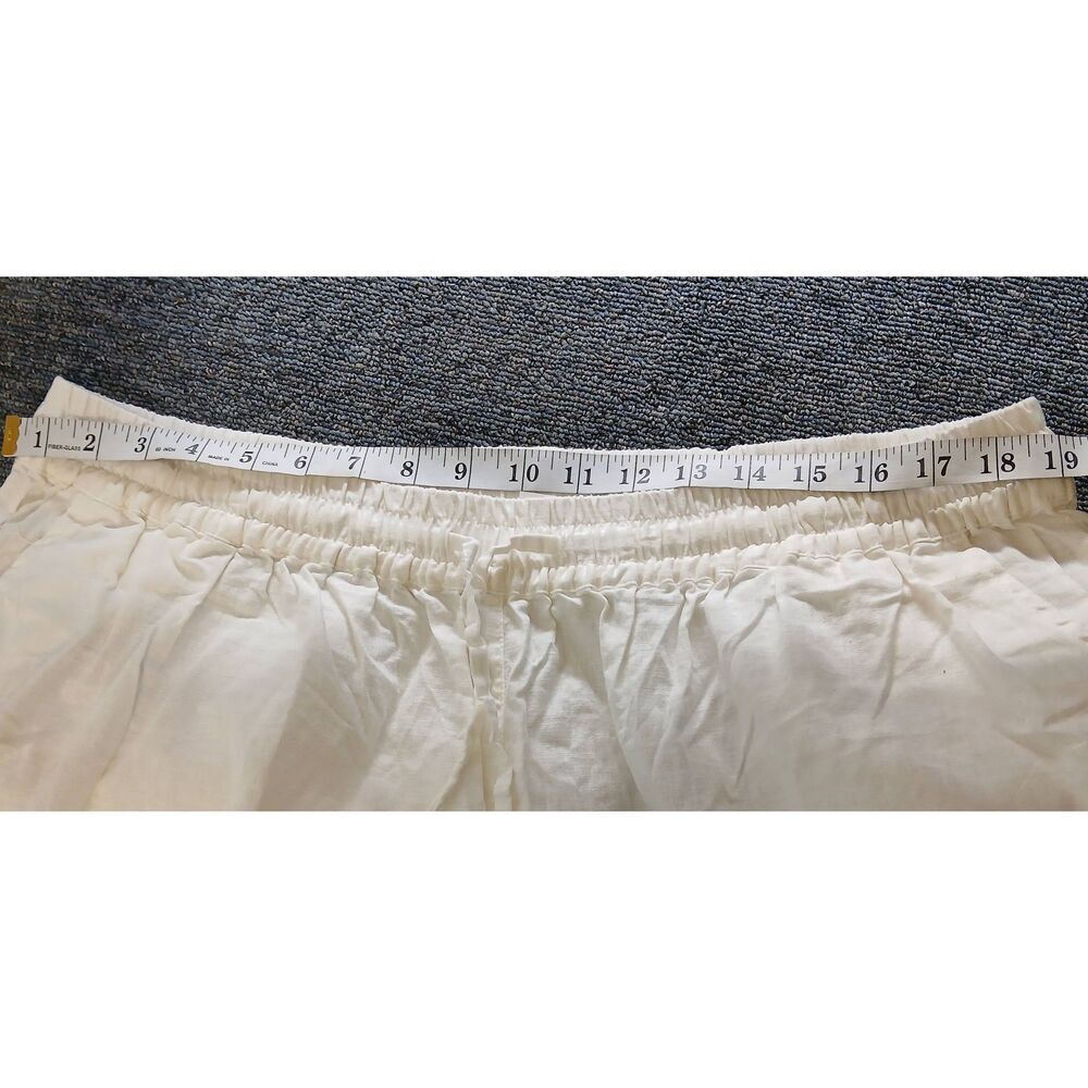 Ecupper womens xl linen cotton white pants Hi Rise Wide Leg cropped - Picture 6 of 10